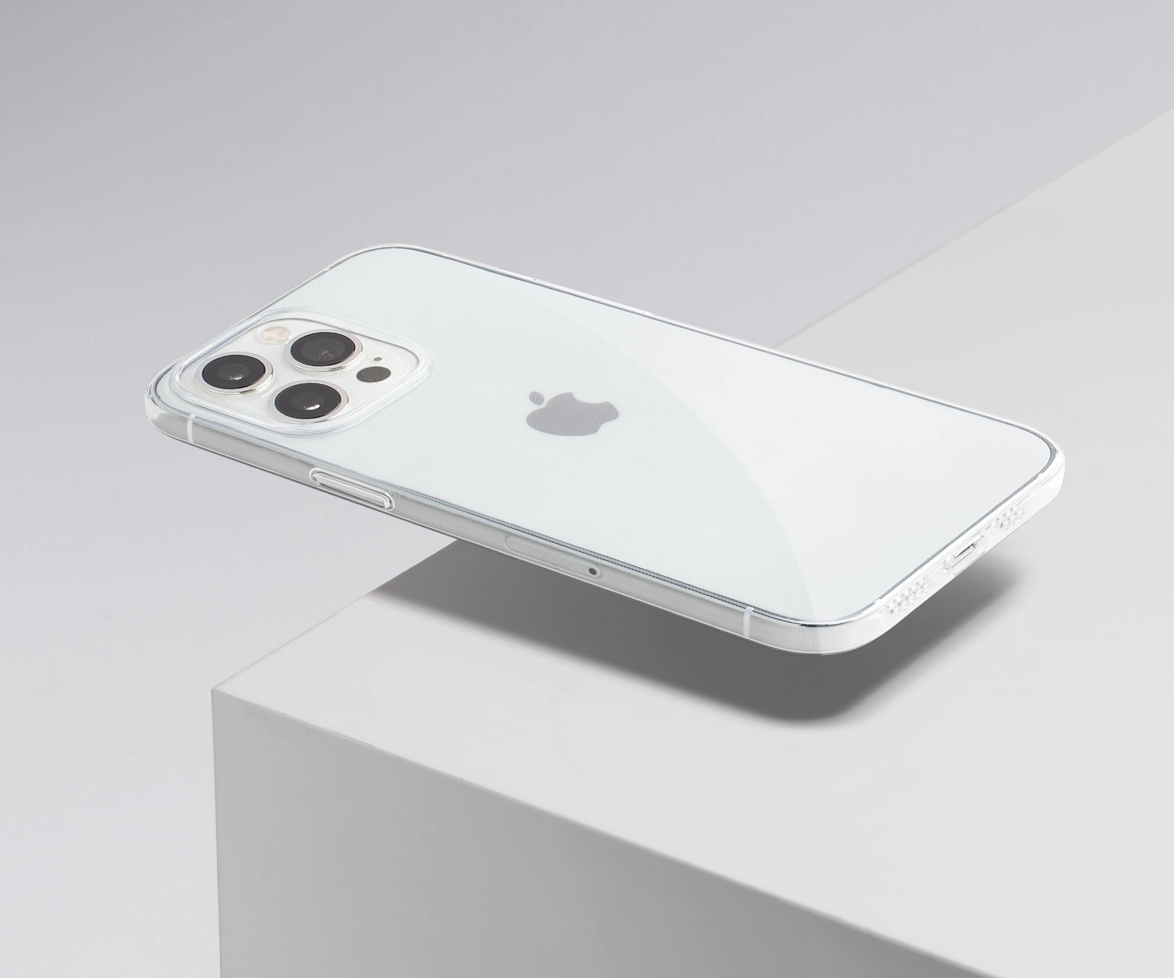 a clear iPhone 14 pro case on a silver iPhone