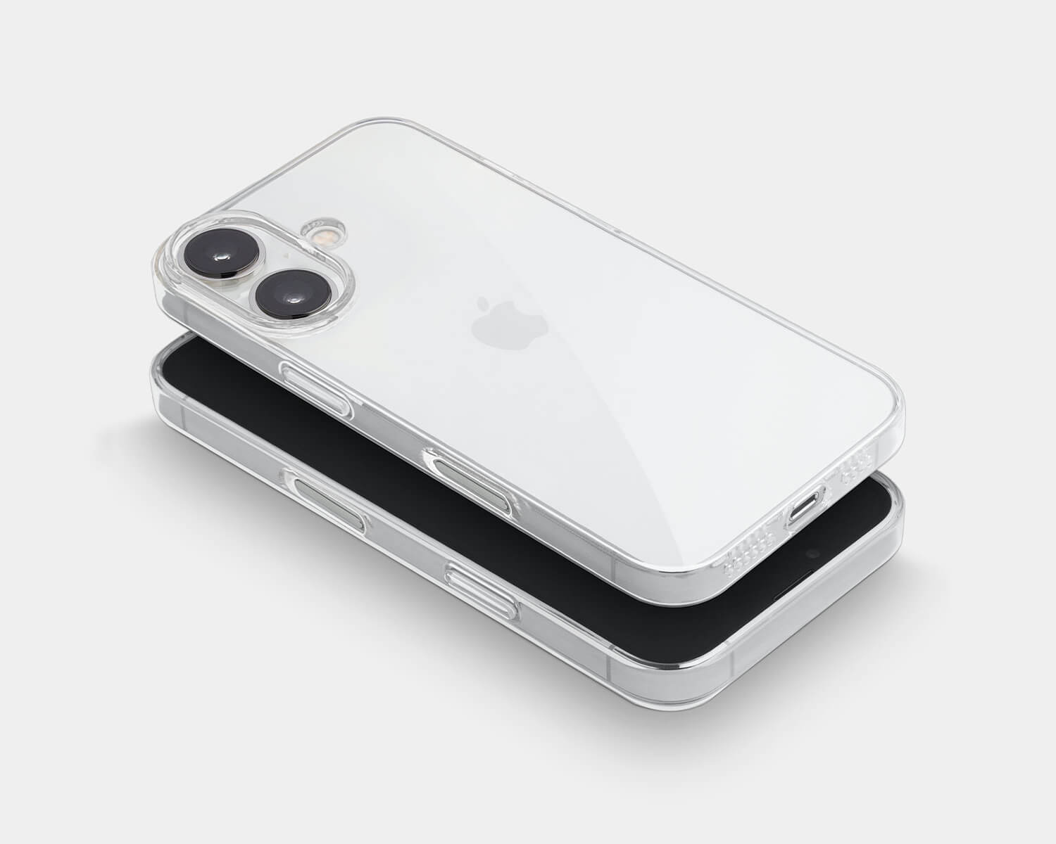 two hovering thin and clear iphone 16 cases with the camera control showing