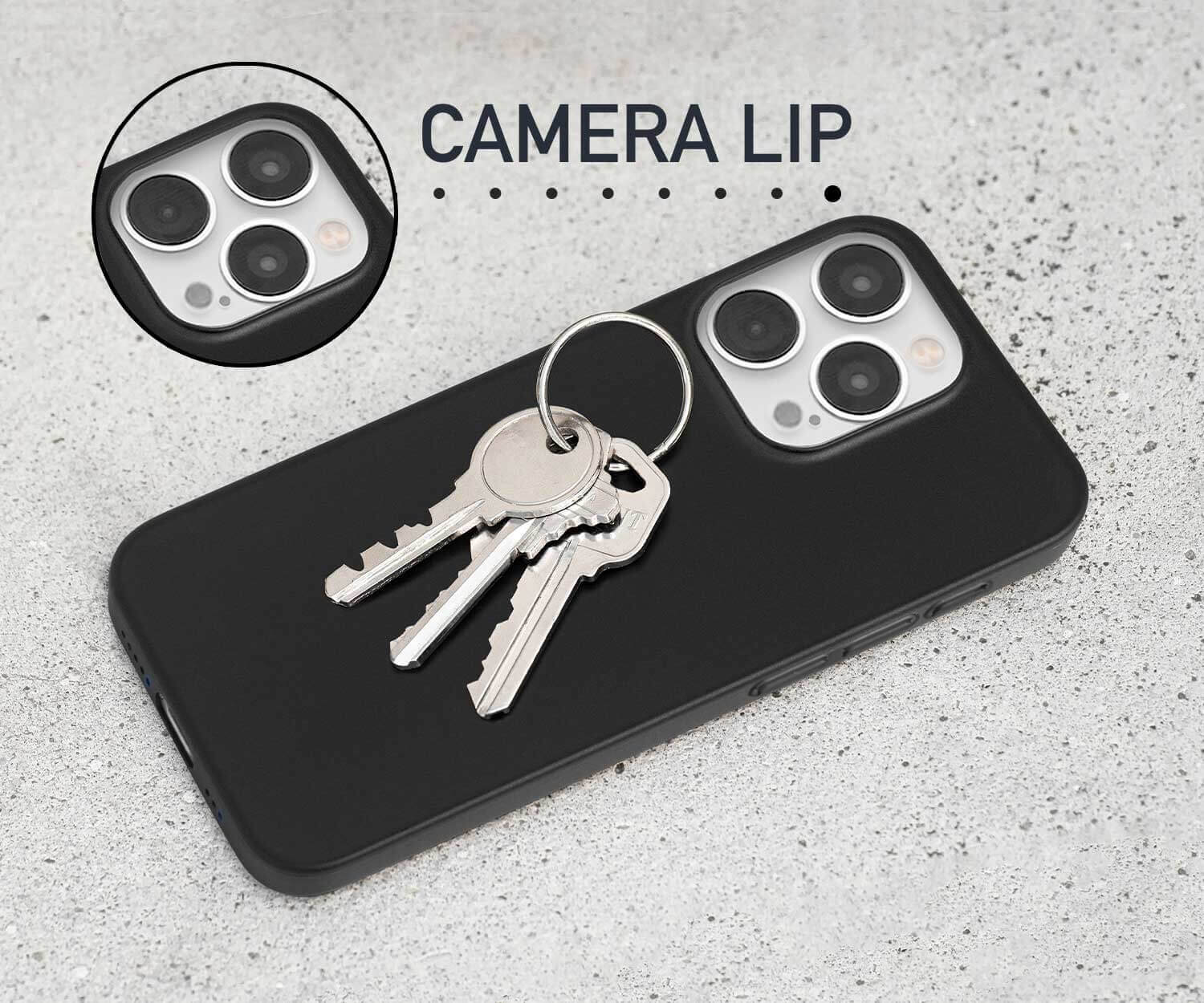 a super thin iPhone 16 pro max case in black with keys on top